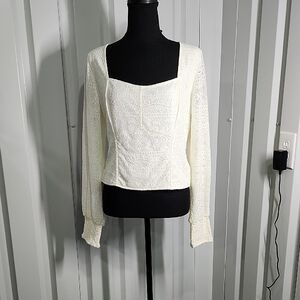 Idyllwind Women's Cropped Cream Lace Blouse Stretch Size XL